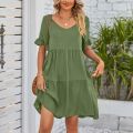 2024 Amazon's new women's cross-border European and American summer casual V-neck babydoll three-layer pleated dress. 