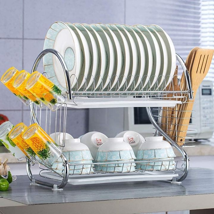 Layer Stainless Steel Dish Drying Rack with Drainboard, Cup and Utensil  Holder, Adjustable and Rustproof, Space Saving for Kitchen Countertop