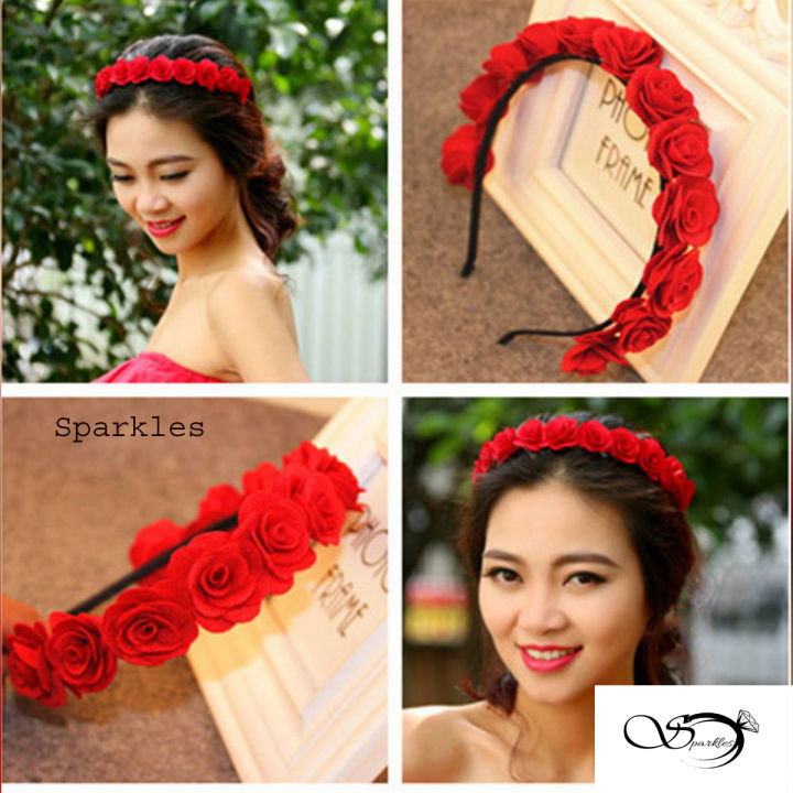 Artificial Red Flower Hair Band For Girls And Women-1 Pc - Hair Clip