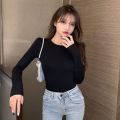 New Fleece-Lined Black Long Sleeve T T-shirt Women's Autumn and Winter Inner Bottoming Shirt Women's Thickened Warm Slim-Fit Figure Flattering Top. 