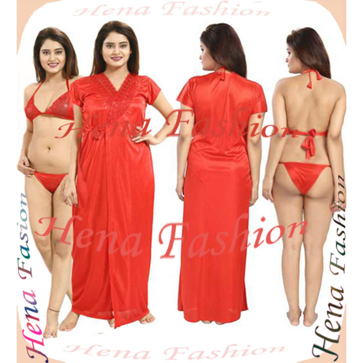 Night Dress Indian (Nighty) 3 Part Long - Night Dress For Women - Night Dress