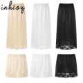Womens Girls Ice Silk Half Slips Underskirt Basic Soft Lace Trim Petticoat Underdress Intimates Safety Long Skirt Underwear.