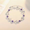 korean fashion 925 Sterling Silver noble White Purple crystal Bracelet for women wedding Jewelry Accessories 17CM+4CM.