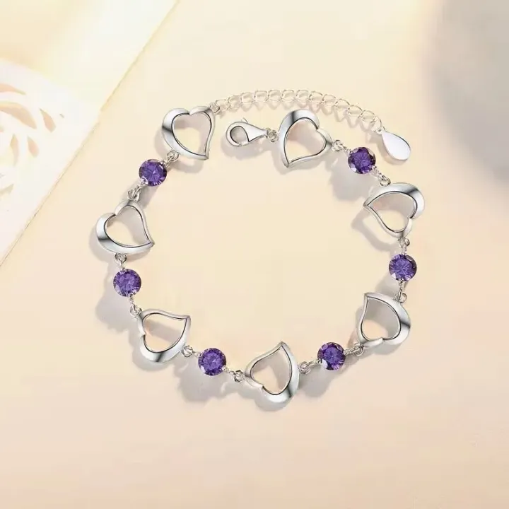 korean%20fashion%20925%20Sterling%20Silver%20noble%20White%20Purple%20crystal%20Bracelet%20for%20women%20wedding%20Jewelry%20Accessories%2017CM+4CM%20-%20Image%207