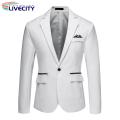 Men Lightweight Stylish Slim Fit Suit Jacket for Business Wedding Black White Stitching less Than Wedding Party. 
