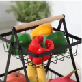 2-Tier Countertop Fruit Basket Storage, Vegetable Rack Bread Display Stand for Kitchen, Black. 