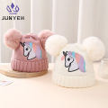 Alien Unicorn Pattern Beanie Embroidered Toddler Baby Knit Hat Winter Pom Hats Warm Cap For Boys Girls 1-4 Years Old.