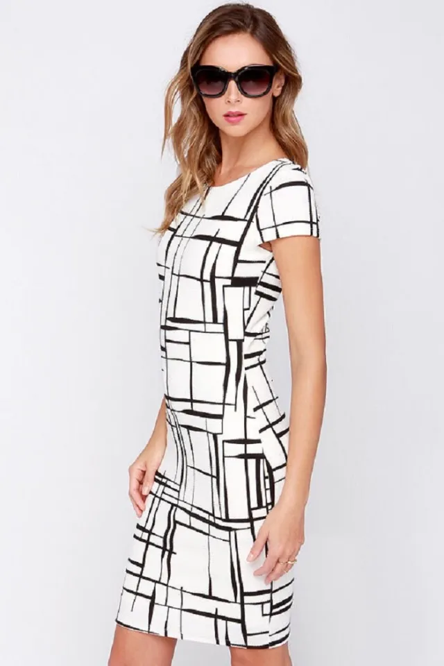 Newest women office working formal dresses line pattern slim shape