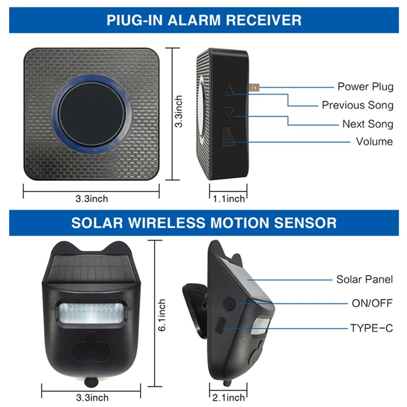 Driveway Alarm- HTZSAFE 1/2 Mile Long Range Outdoor Weatherproof Solar Wireless Motion Sensordetector Portable Receiver Has Long Last Backup