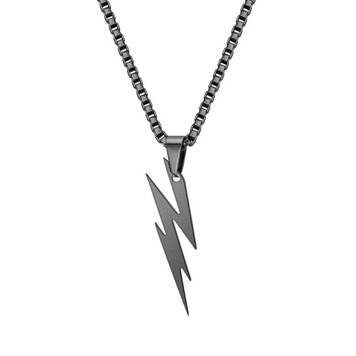 Stylish Chain Friends Black Steel Lightning Bolts Chain Necklace For Men