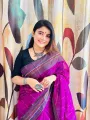 Magenta Colour Half Silk Special Sui Dhaga Katha Stitch Saree For Women. 