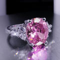 Pink Zircon Big Oval Stone Ring Female Shining Crystal Engagement Rings For Women Vintage Rose Gold Silver Color Wedding Jewelry.