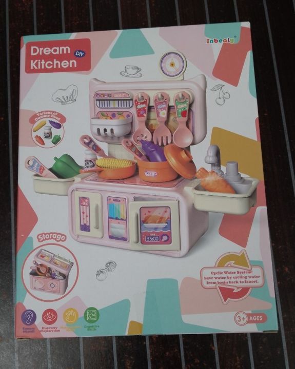 Spray Kitchen Playset | 52 Pcs Pretend Cooking Toy Set with Water Steam Effect