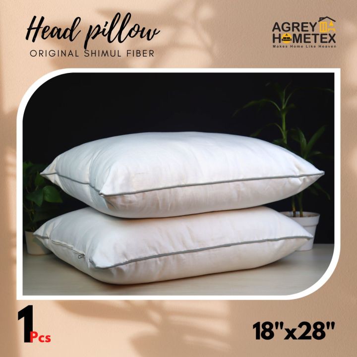 Shimul Fiber Head Pillow, Cotton Fabric, White (18"x28") 1 Pcs