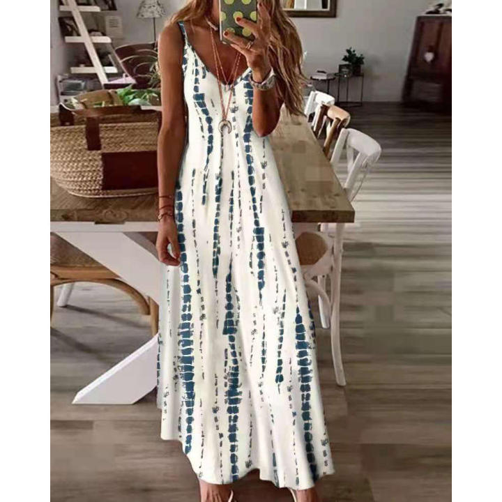 Long%20Dress%20Casual%20Dress%20New%20Strap%20Dress%20Tie%20Dyed%20Print%20Large%20Swing%20-%20Image%203