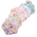 Colorful Mesh Scrunchies with Pom Pom Dots Elastic Hair Tie Scrunchie Pack Hair Accessory Ties for Women 2pcs. 