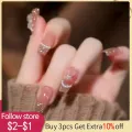 24pcs False Nails Coffin Almond Artificial Nails With Glue Full Cover Korean Nail Tips Press On Nails Sweet Summer Manicure. 