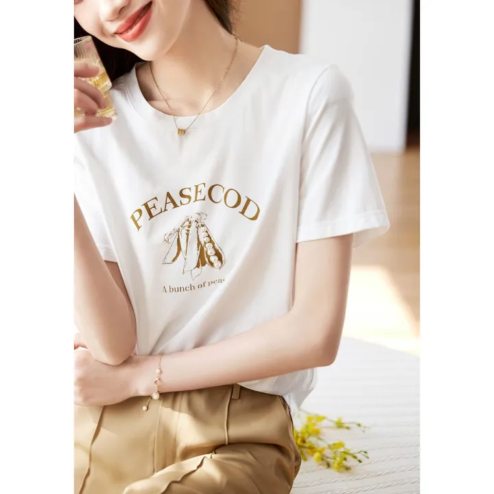 MOHO&MO%202023Summer%20New%20Simple%20PearlTT-shirt%20Casual%20Versatile%20Texture%20Printed%20Thin%20BreathableTWomen's%20T-shirt%20-%20Image%203