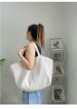 Canvas bag women's ins one-shoulder, large-capacity, lazy wind, striped fashion, big bag, casual literary hand-tote bag women.