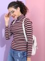 Pantoneclo Premium Quality Women's High Neck Winter Large Stripe Sweater. 