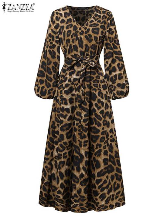 Printed%20Robe%20Dress%20Party%20Ve%20Fashion%20Maxi%20Dress%20Vintage%20Women's%20Long%20Sleeve%20Leopard%20Print%20Dress%20ZANZEA%20Fall%20Slip%20Dress%20stidos%20Women's%20V-Neck%20-%20Image%205