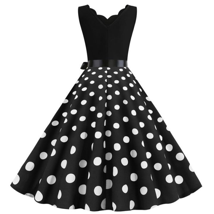 Women%20Retro%20Summer%20Dresses%2050s%2060s%20Rockabilly%20Sleeveless%20V-neck%20Polka%20Dot%20Bow%20Pinup%20Ball%20Grown%20Party%20Sundress%20Robe%20Vestidos%20-%20Image%202