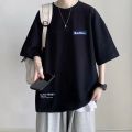 Short SleeveTT-shirt Men plus-Sized XL Mens Summer Fashion Cropped Sleeve Hong Kong Style LooseinsCouple Clothes T-shirt.