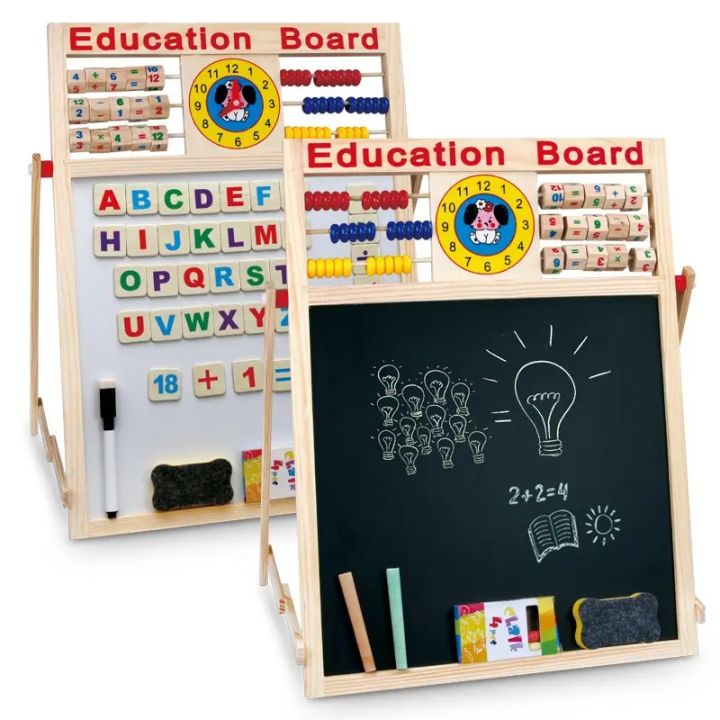 Educational Learning Board Multipurpose Double-Sided Magnetic Wooden Writing, Mathematical Calculations & English Alphabets, White and Black Board, Wooden Magnetic Drawing magnetic Board