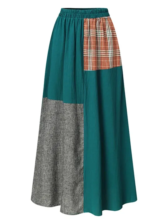 Ladies%20Summer%20Pockets%20Elastic%20Waist%20Maxi%20Faldas%20Tunic%20Print%20Skirt%20Women%20Patchwork%20Vestidos%20Casual%20Saia%20Robe%20Femme%20-%20Image%206