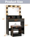 Vanity Makeup Table with Lighted Mirror, 10 Bulbs, Large Drawer, Tabletop Storage Shelf, Modern Bedroom Vanity Desk Makeup Dressing Table with Cushioned Stool for Girls Women, 54/36''.