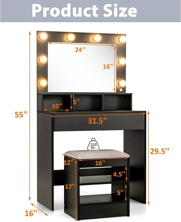 Vanity%20Makeup%20Table%20with%20Lighted%20Mirror,%2010%20Bulbs,%20Large%20Drawer,%20Tabletop%20Storage%20Shelf,%20Modern%20Bedroom%20Vanity%20Desk%20Makeup%20Dressing%20Table%20with%20Cushioned%20Stool%20for%20Girls%20Women,%2054/36''%20-%20Image%204