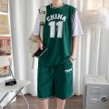 Sleeved Basketball Jersey Ice Silk Sports Suit Breathable Quick-Drying Loose Large Size Unisex Style Team Uniform National Fashion Shorts. 