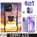 Oppo A3x Shockproof Phone Case for Oppo A60 A3 Pro 4G 5G 4 in 1 Camera Lens Glass Screen Protector and Mobile phone holder. 