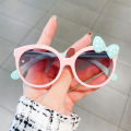 Adorable Color Block With Bow Decor Large Frame Sunglasses Teens Boys Girls Outdoor Party Vacation Travel kids eyewear. 