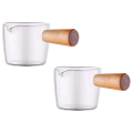8PCS Transparent Glass Creamer with Wooden Handle, Mini Coffee Milk Creamer Pitcher. 50Ml. 