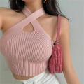 Stretchy Summer halter top Versatile Soft Lightweight Women's knitted vest Sleeveless Breathable Solid color cropped top for Beachwear Party outfit Casual wear Vacation essential Perfect for summer.