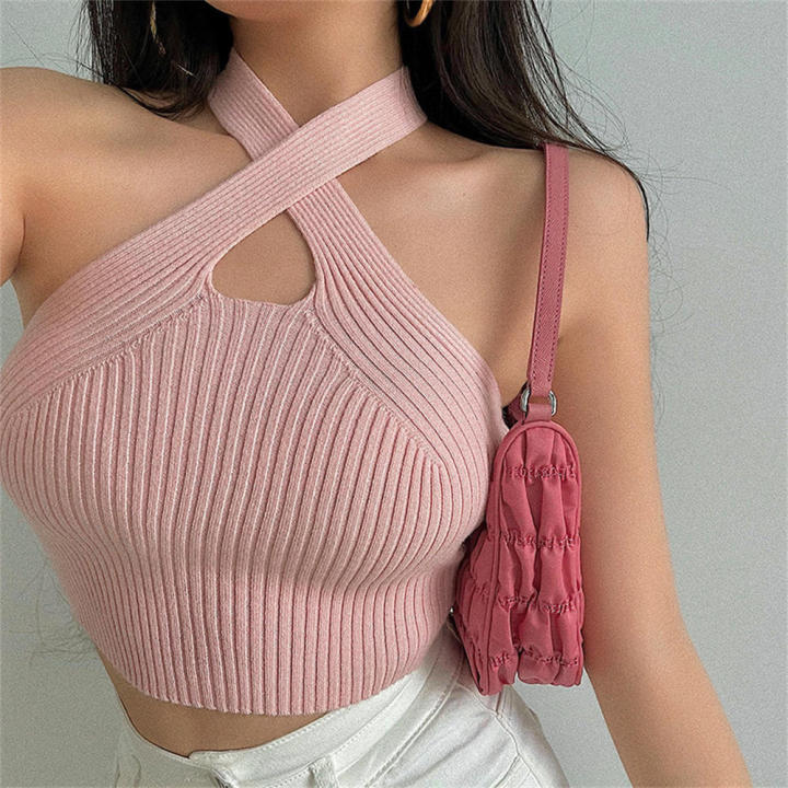 Stretchy%20Summer%20halter%20top%20Versatile%20Soft%20Lightweight%20Women's%20knitted%20vest%20Sleeveless%20Breathable%20Solid%20color%20cropped%20top%20for%20Beachwear%20Party%20outfit%20Casual%20wear%20Vacation%20essential%20Perfect%20for%20summer%20-%20Image%206