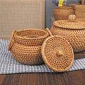Small Rattan Basket with Lid Rattan Basket Organizer with Handle for Shelf Table Office 1 PCS. 