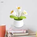 Hand Woven Flowers Fake Plants Knitted Flower Potted for Home Desk Desktop. 