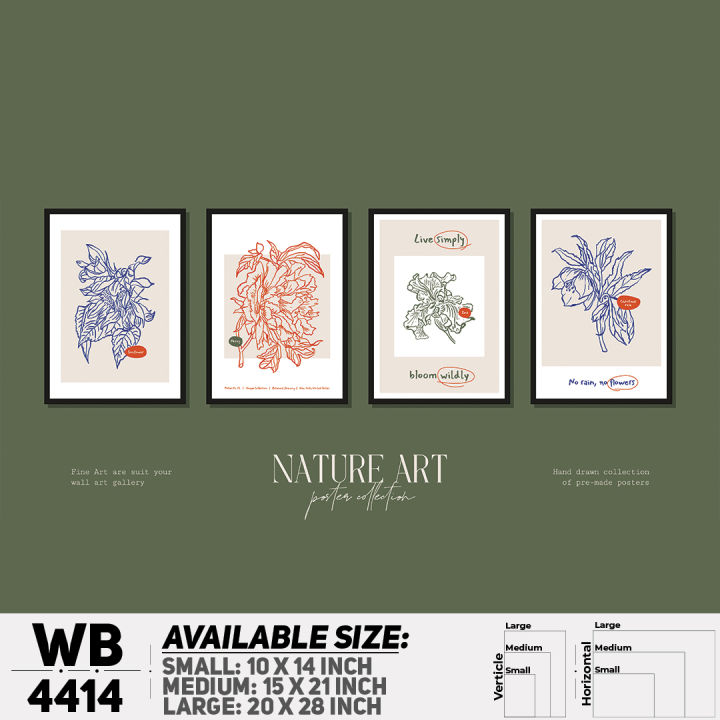 Flower & Leaf Typography Art (Set of 4) Canvas Art Home Decoration Wall Canvas Painting Art For Wall - WB4414 - Alpha Decor