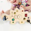 Toddlers Busy Board Switch Board Activities, Wood Rotating Gear Toy, Dinosaur Shape, Early Educational Basic Life Skills for Plane Travel Toy.