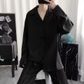 Cuban collar shirt men's short sleeve white summer trend fashion brand premium thin loose casual drape ice silk shirt.