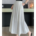 Seoulish Cotton Pleated Long Skirts for Women 2024 New Summer Spring Elegant Solid Elastic High Waist A-Line Midi Skirts Female.