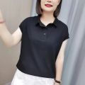 Polo collar short sleeved T-shirt women's clothing 2023 new versatile bat sleeve for middle-aged and elderly mothers top i. 