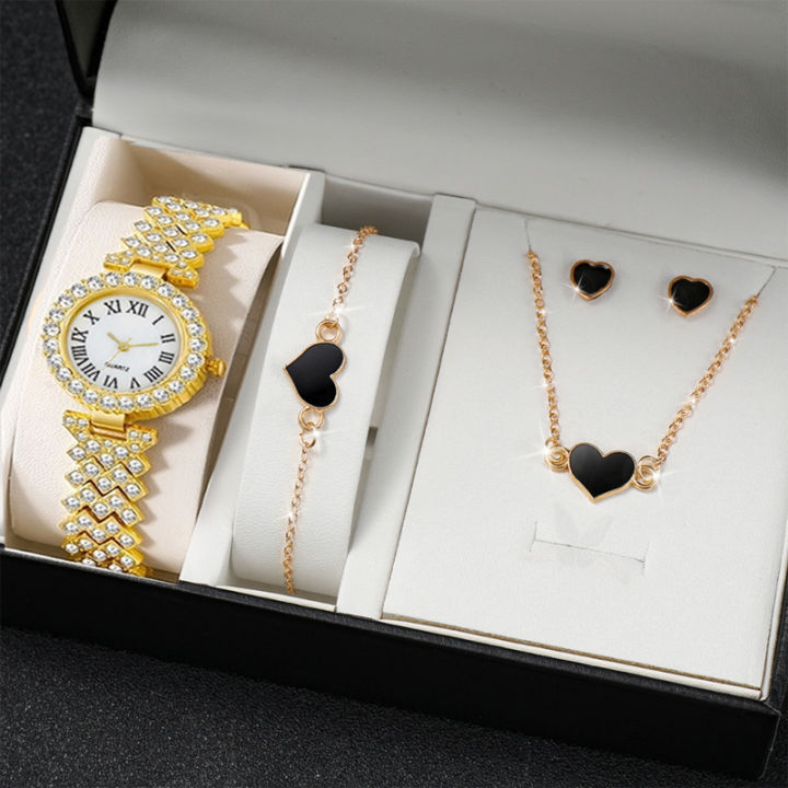 Women's 6pcs Quartz Watch Jewelry Set Simple Yet Elegant Round Roman Digital Dials Ladies' Wristwatch Slim Strap Waterproof Stainless Steel Alloy Girls' Watches