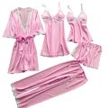 5pcs Silk Robe Set Women Lace Pajamas Gown Set V-Neck Nighties Wear Home Nightwear Pijama Sleepsuit Spring Nightdress. 