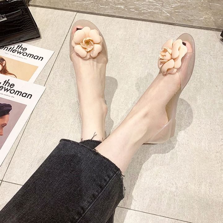 Thailand%20Internet%20celebrity%20jelly%20shoes%20women's%20summer%20transparent%20plastic%20flower%20sandals%20fish%20mouth%20flat%20hollow%20single%20shoes%20Lazada%20-%20Image%203