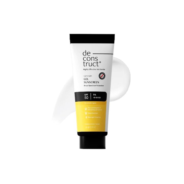 Deconstruct Face Gel Sunscreen SPF 50+ and PA+++ | Gel based sunscreen for oily skin, combination skin, normal skin | Broad spectrum sunscreen, No White Cast, Lightweight, Non greasy | Higher protection than sunscreen SPF 50 - 50g