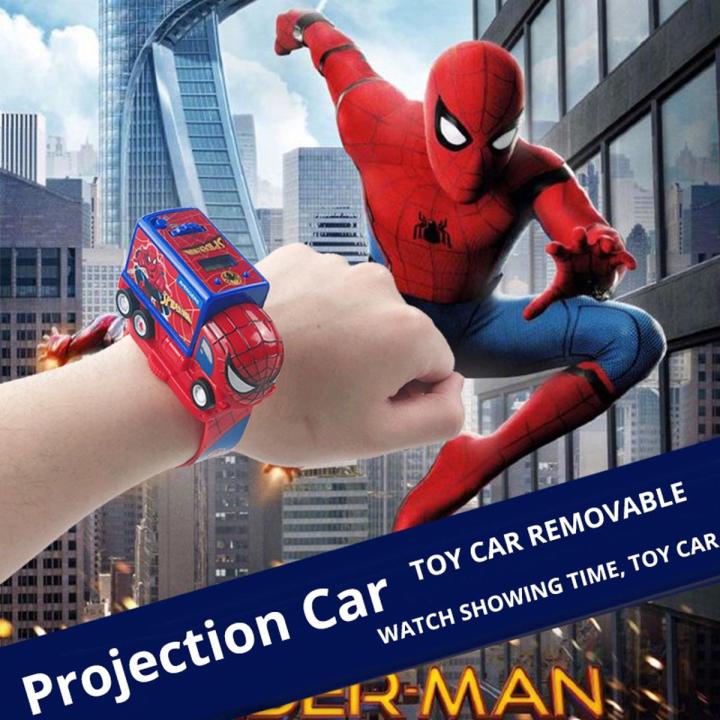 Marvel Spiderman Children Watches Boys Captain Iron Man Electronic Digital Clock Student 3D Projection Kids Watch with Car Toy