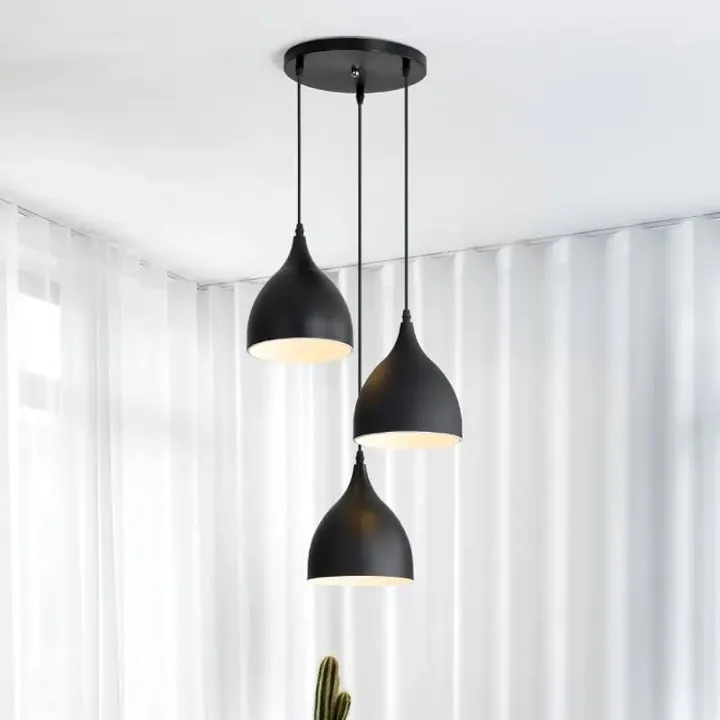 3 Lamp Cluster Shade Hanging Light Set Black Ceiling Pendant Light Shade Minar Shape (Bulb not Included)